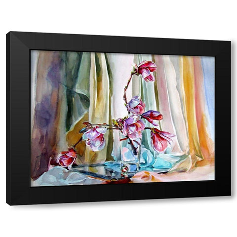 Magnolia Still Life Black Modern Wood Framed Art Print by Kovacs, Anna Brigite