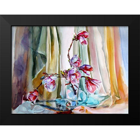 Magnolia Still Life Black Modern Wood Framed Art Print by Kovacs, Anna Brigite