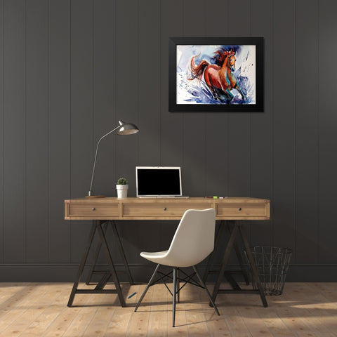 Running Horse Black Modern Wood Framed Art Print by Kovacs, Anna Brigite