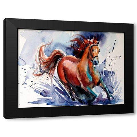 Running Horse Black Modern Wood Framed Art Print with Double Matting by Kovacs, Anna Brigite