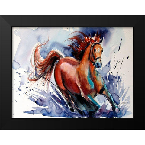 Running Horse Black Modern Wood Framed Art Print by Kovacs, Anna Brigite