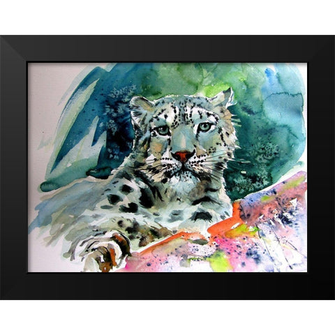 Snow Leopard Black Modern Wood Framed Art Print by Kovacs, Anna Brigite