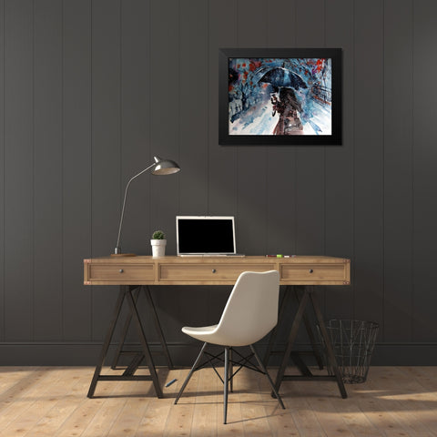 Winter Time With Coffee Black Modern Wood Framed Art Print by Kovacs, Anna Brigite