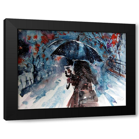 Winter Time With Coffee Black Modern Wood Framed Art Print with Double Matting by Kovacs, Anna Brigite