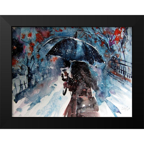 Winter Time With Coffee Black Modern Wood Framed Art Print by Kovacs, Anna Brigite