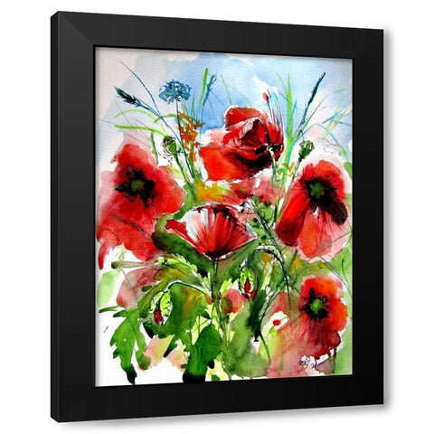 Red Poppies Black Modern Wood Framed Art Print with Double Matting by Kovacs, Anna Brigite