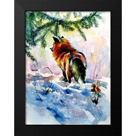 Red Fox Black Modern Wood Framed Art Print by Kovacs, Anna Brigite
