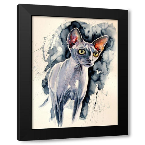 Cat Black Modern Wood Framed Art Print with Double Matting by Kovacs, Anna Brigite