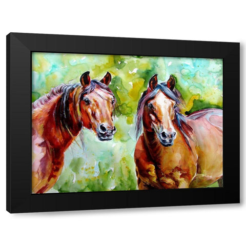 Horse Friendship Black Modern Wood Framed Art Print by Kovacs, Anna Brigite