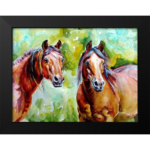 Horse Friendship Black Modern Wood Framed Art Print by Kovacs, Anna Brigite