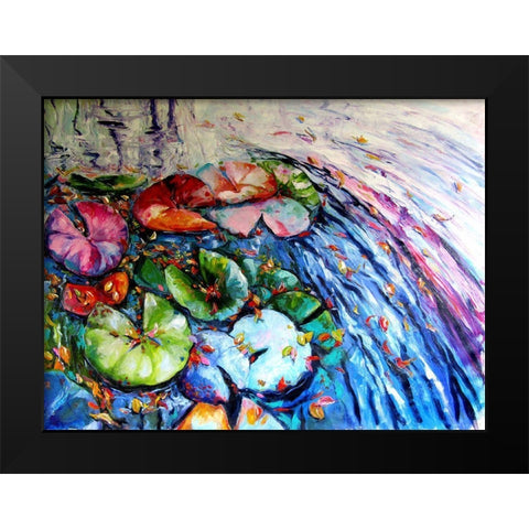 Autumn and Water Lillies Black Modern Wood Framed Art Print by Kovacs, Anna Brigite