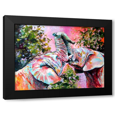 Happy Elephants Black Modern Wood Framed Art Print with Double Matting by Kovacs, Anna Brigite