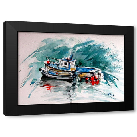 Shore with Boats Black Modern Wood Framed Art Print by Kovacs, Anna Brigite