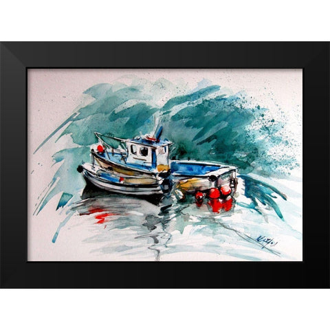 Shore with Boats Black Modern Wood Framed Art Print by Kovacs, Anna Brigite