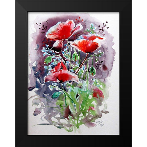 Beautiful Red Poppies Black Modern Wood Framed Art Print by Kovacs, Anna Brigite