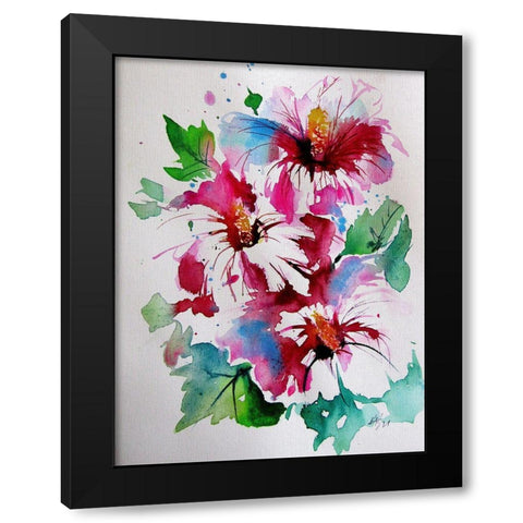Three Florals Black Modern Wood Framed Art Print with Double Matting by Kovacs, Anna Brigite