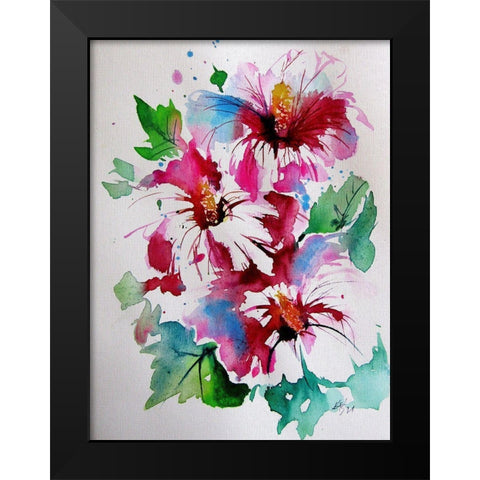 Three Florals Black Modern Wood Framed Art Print by Kovacs, Anna Brigite