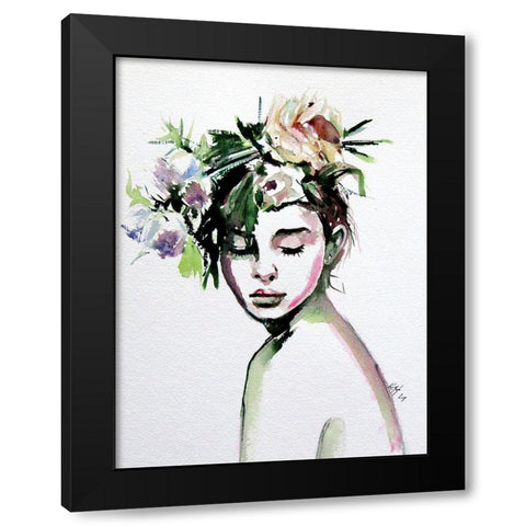 Beauty with Florals Black Modern Wood Framed Art Print with Double Matting by Kovacs, Anna Brigite