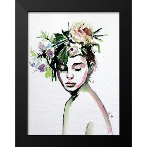 Beauty with Florals Black Modern Wood Framed Art Print by Kovacs, Anna Brigite