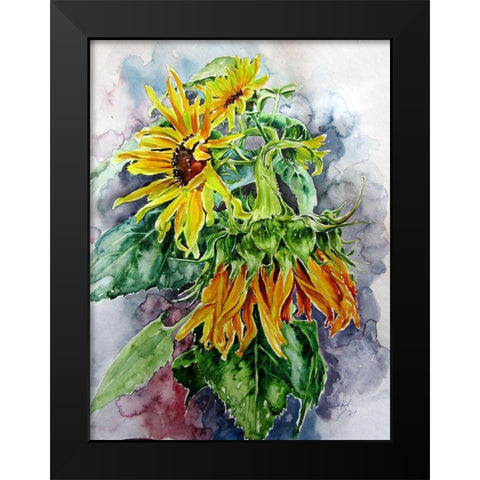 Sunflowers Black Modern Wood Framed Art Print by Kovacs, Anna Brigite