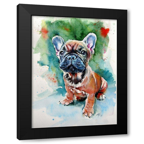 French Bulldog Puppy Black Modern Wood Framed Art Print with Double Matting by Kovacs, Anna Brigite