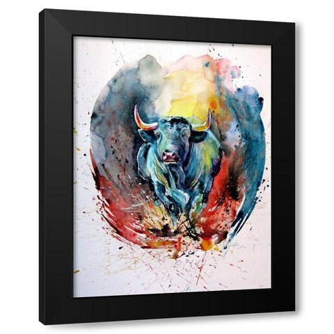 Running Bull Black Modern Wood Framed Art Print with Double Matting by Kovacs, Anna Brigite