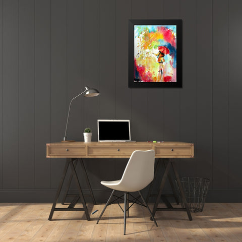 Colorful Rain with a Girl Black Modern Wood Framed Art Print by Kovacs, Anna Brigite