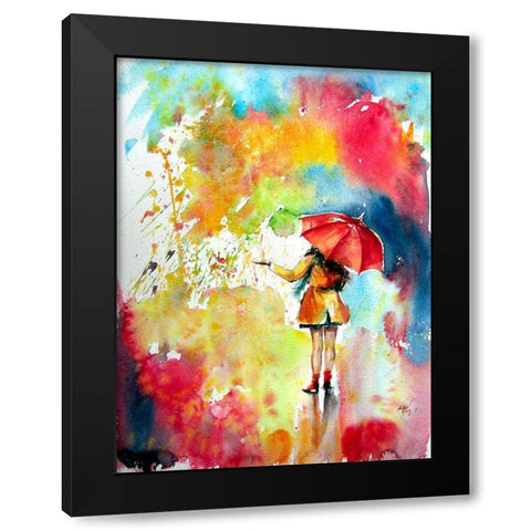 Colorful Rain with a Girl Black Modern Wood Framed Art Print with Double Matting by Kovacs, Anna Brigite