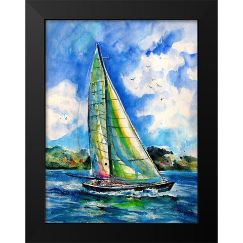 Summer and Freedom - Sailboat Black Modern Wood Framed Art Print by Kovacs, Anna Brigite