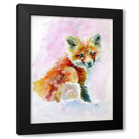 Cute Fox cub Black Modern Wood Framed Art Print with Double Matting by Kovacs, Anna Brigite