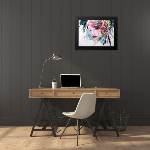 Hungarian Beauty Girl Black Modern Wood Framed Art Print by Kovacs, Anna Brigite