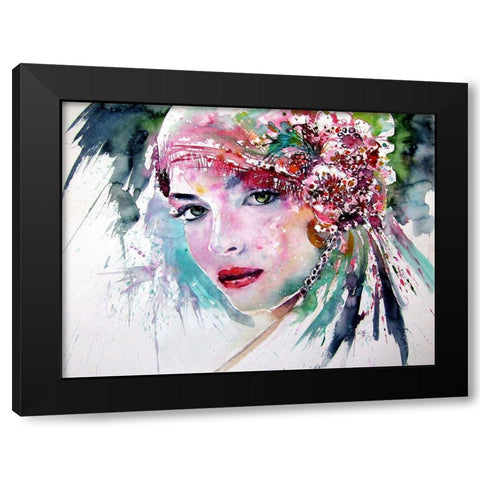 Hungarian Beauty Girl Black Modern Wood Framed Art Print with Double Matting by Kovacs, Anna Brigite