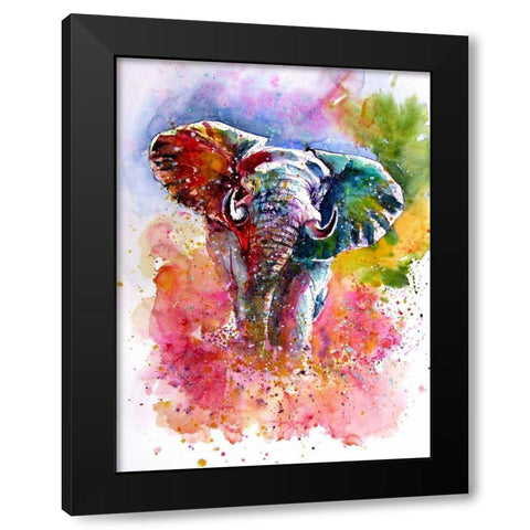 Joyfull Elephant Black Modern Wood Framed Art Print by Kovacs, Anna Brigite