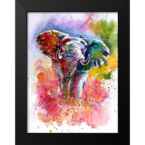 Joyfull Elephant Black Modern Wood Framed Art Print by Kovacs, Anna Brigite
