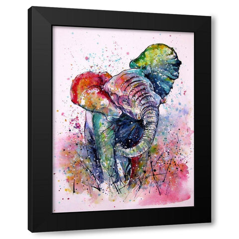 Playing Elephant Black Modern Wood Framed Art Print with Double Matting by Kovacs, Anna Brigite