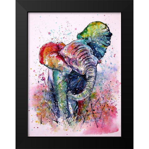 Playing Elephant Black Modern Wood Framed Art Print by Kovacs, Anna Brigite