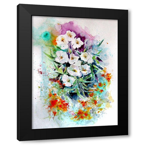 White Flowers Black Modern Wood Framed Art Print by Kovacs, Anna Brigite