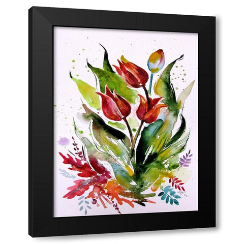 Tulips in Garden Black Modern Wood Framed Art Print with Double Matting by Kovacs, Anna Brigite