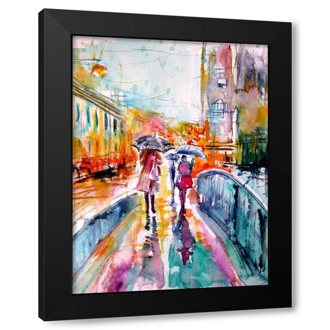 Rain in the City Black Modern Wood Framed Art Print by Kovacs, Anna Brigite