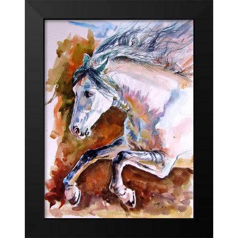 Running Horse II Black Modern Wood Framed Art Print by Kovacs, Anna Brigite