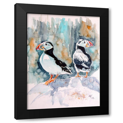Puffins Black Modern Wood Framed Art Print with Double Matting by Kovacs, Anna Brigite
