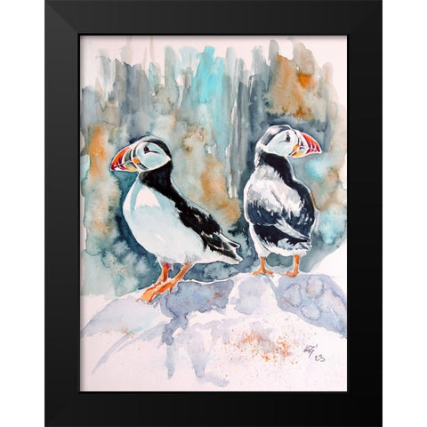 Puffins Black Modern Wood Framed Art Print by Kovacs, Anna Brigite
