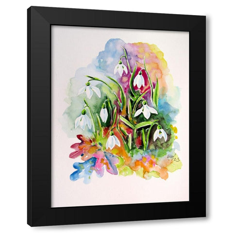 Snowdrops I Black Modern Wood Framed Art Print by Kovacs, Anna Brigite
