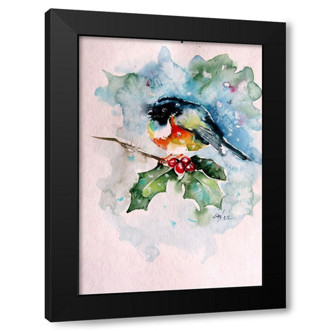 Bird at Snowfall Black Modern Wood Framed Art Print with Double Matting by Kovacs, Anna Brigite