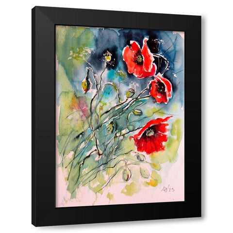Playful Poppies I Black Modern Wood Framed Art Print with Double Matting by Kovacs, Anna Brigite