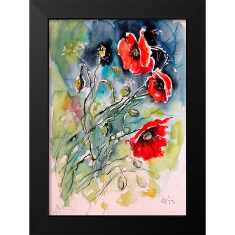 Playful Poppies I Black Modern Wood Framed Art Print by Kovacs, Anna Brigite