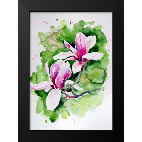 Magnolia Black Modern Wood Framed Art Print by Kovacs, Anna Brigite