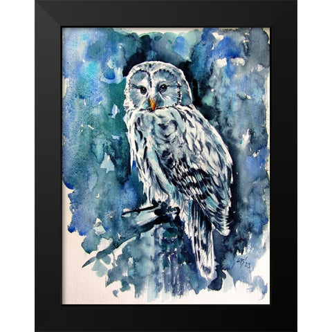 Owl in the Forest Black Modern Wood Framed Art Print by Kovacs, Anna Brigite