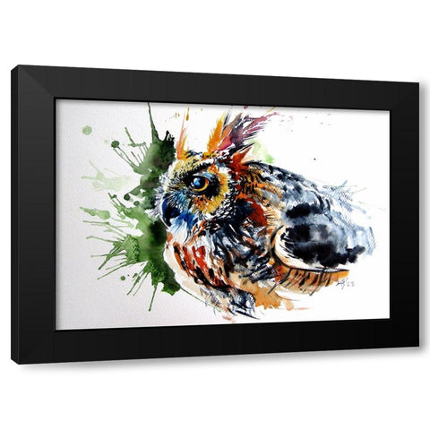 Great Homed Owl Black Modern Wood Framed Art Print by Kovacs, Anna Brigite