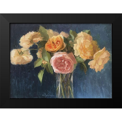 Rose Bouquet Black Modern Wood Framed Art Print by Strube, Ling